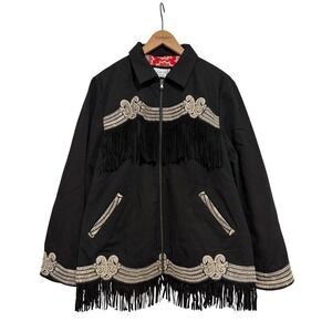 Tasha Polizzi Black Canvas Leather Fringe Soutache Western Jacket Women's Large